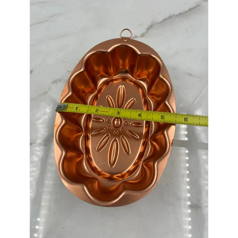Vintage Spring Copper Jello Mold 3 Cup Oval Sunburst Floral Wall Decor Pan